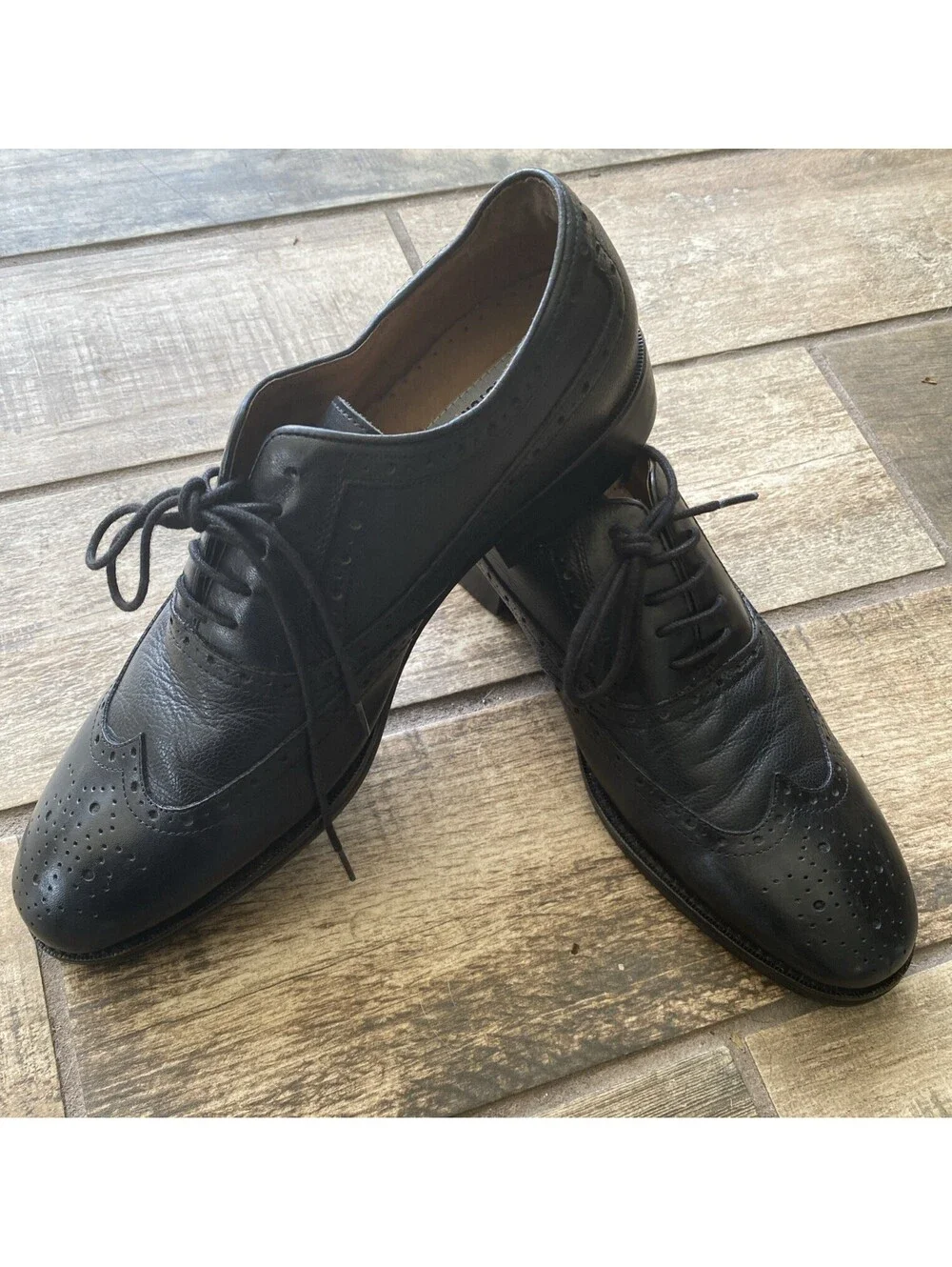 Johnston & Murphy Mens Black Leather Wingtip Dress Shoes 8.5M